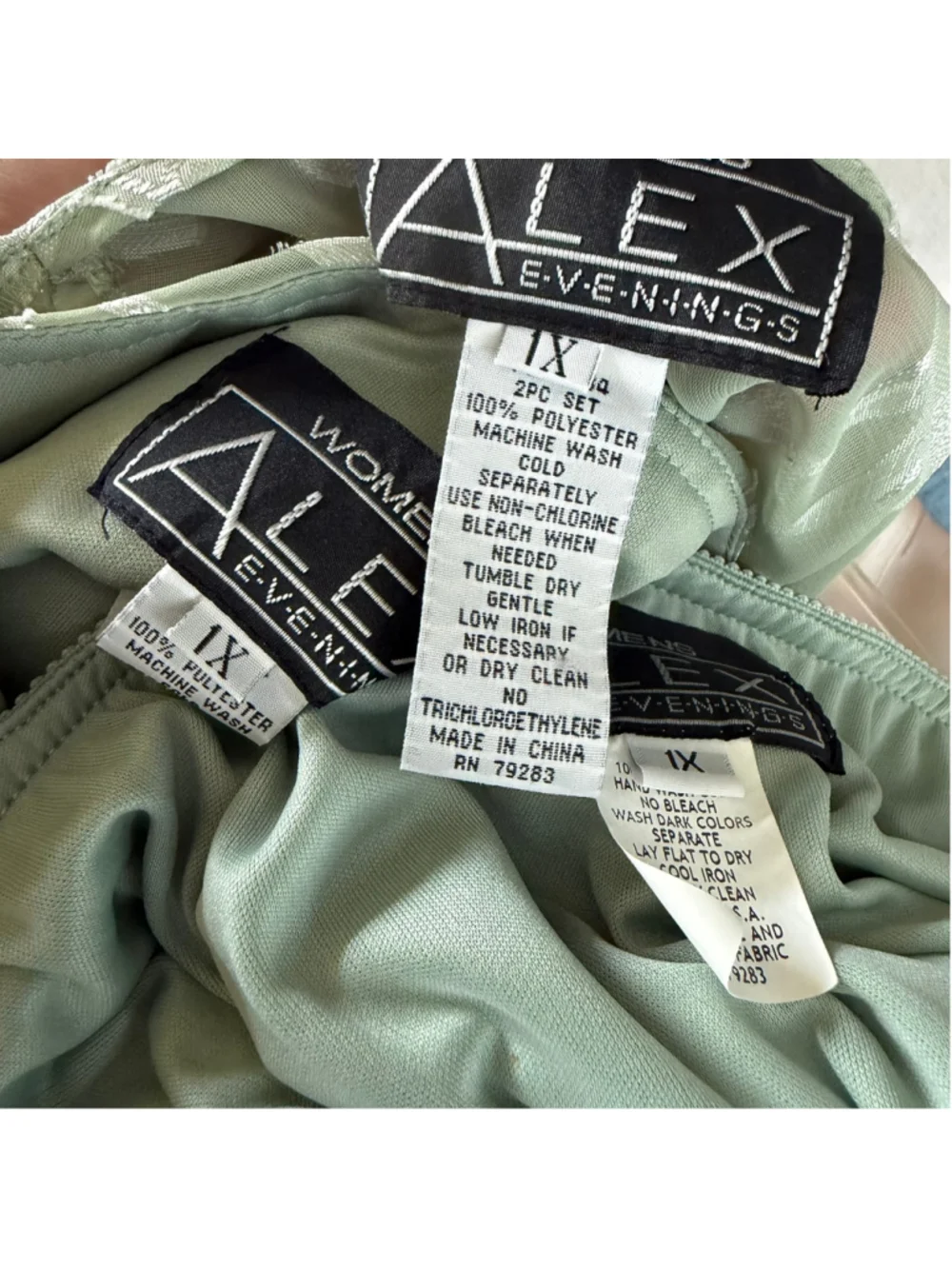 Alex Evenings Mother of the Bride Twin Skirt Set Green Embroidered Chiffon 1X - Picture 14 of 14